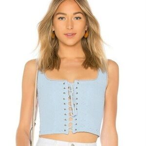 MAJORELLE Sky Blue Lace-Up Crop Top